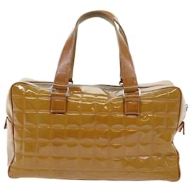 Chanel-CHANEL Choco Bar Line Shoulder Bag Patent leather Yellow CC Auth bs7801-Yellow