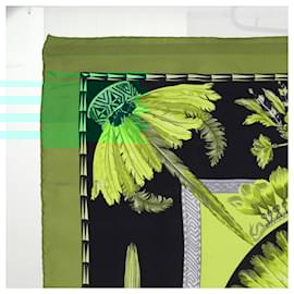 Hermès-HERMES CARRE 90 BRAZIL Scarf Silk Green Auth 52775-Green