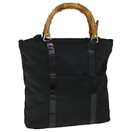 Gucci-GUCCI Bamboo Hand Bag Nylon Black Auth ep1568-Black