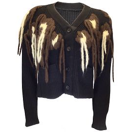 sacai Schwarz / Elfenbein / Brauner, gerippter Strickjackenpullover mit Garndetail Schwarz