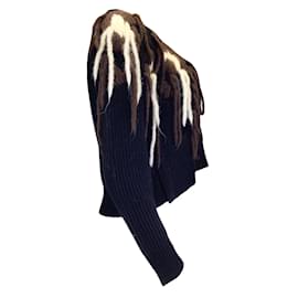 Sacai-sacai preto / marfim / Suéter cardigã de malha canelada com detalhe de fio marrom-Preto