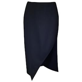 Alexander Mcqueen-Alexander McQueen Black Asymmetric Slit Wool and Mohair Midi Skirt-Black