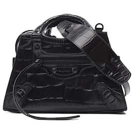 Balenciaga-Balenciaga Balenciaga Mini Neo Classic City Croc Leather Bag Black Embossed Leather Mini-Black