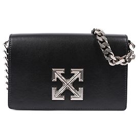 Borsa a tracolla con placca logo Off White Arrows in pelle nera Nero