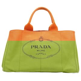 Prada-Prada Canapa Tote Orange Canvas-Orange