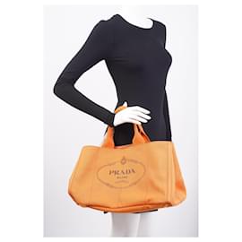 Prada-Prada Canapa Tote Orange Canvas-Orange
