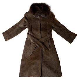Casaco Max Mara de lã e alpaca com gola de pele removível Castanho claro Castanho claro
