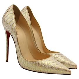 Christian Louboutin-Snakeskin So Kate in White/Gold-White
