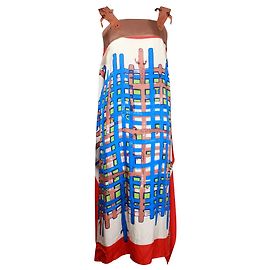 Tsumori Chisato Vestido de seda estampado colorido com alças de crocodilo Outro
