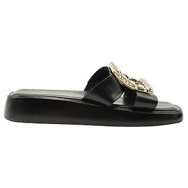 Roger Vivier Sandali scorrevoli in pelle e cristalli neri Nero
