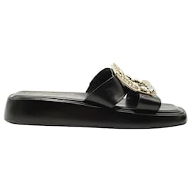 Roger Vivier-Black Crystal & Leather Slide Sandals-Black