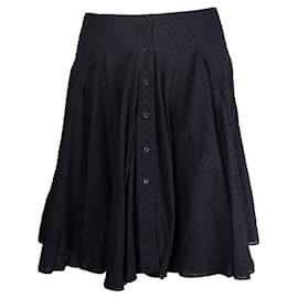 Alaïa-Navy Blue Textured Skirt with Buttons-Blue,Navy blue
