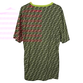 Fendi-Brown Monogram Cotton T-Shirt with Yellow Trim-Brown