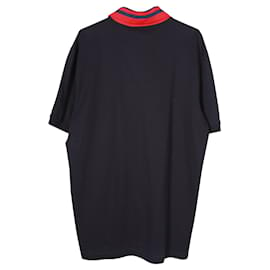 Gucci-Navy Blue Polo Shirt with Red Knit Collar-Blue,Navy blue