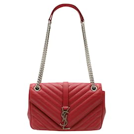 Saint Laurent-Envelope Leather Chain Shoulder Bag in Red-Red