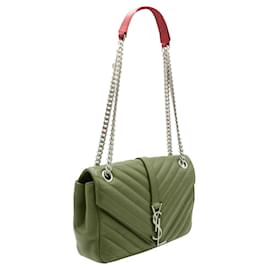 Saint Laurent-Envelope Leather Chain Shoulder Bag in Red-Red