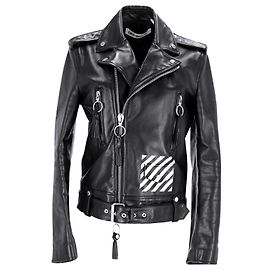 Off White Off-White Diagonal Stripe Moto Biker Jacket in Black Leather Black