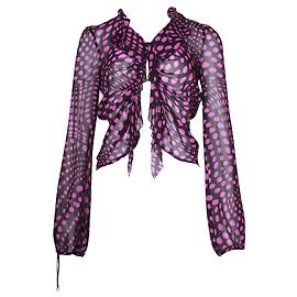 Escada Camicia in seta nera con pois viola Nero