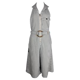 Chloé-Blue & White Striped Cropped Dungarees-Blue
