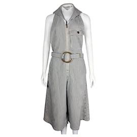 Chloé-Blue & White Striped Cropped Dungarees-Blue