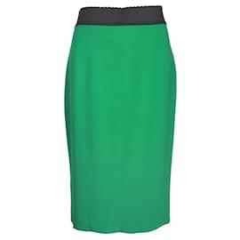 Dolce & Gabbana-Green Pencil Skirt with Scallop Band-Green