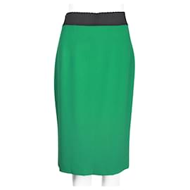 Dolce & Gabbana-Green Pencil Skirt with Scallop Band-Green