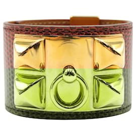 Hermès-Collier de Chien Bracelet in Brique Lizard with Gold Hardware-Red