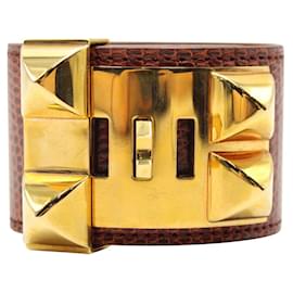 Hermès-Collier de Chien Bracelet in Brique Lizard with Gold Hardware-Red