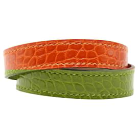 Hermès-Bracelet Alli Lisse Orange Tour Orange doublé Cuir Kelly avec Quincaillerie Dorée-Orange