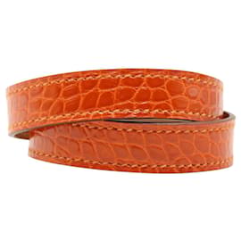 Hermès-Cuir Kelly lined Tour Orange Alli Lisse Orange Bracelet with Gold Hardware-Orange