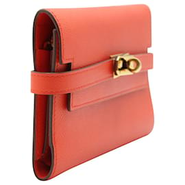 Hermès-Portefeuille Continental Kelly en cuir Orange Poppy Togo avec détails dorés-Orange