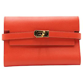 Hermès-Portefeuille Continental Kelly en cuir Orange Poppy Togo avec détails dorés-Orange