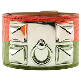 Hermès-Collier de Chien Bracelet in Orange Alligator Skin with Palladium Hardware-Orange