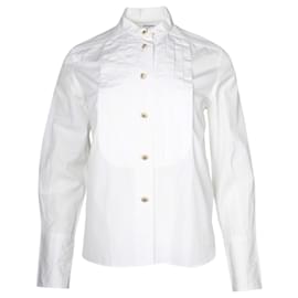 Chanel-White Shirt with Front Pleating & Monogram Buttons-White