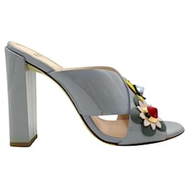 Fendi-Light Blue Flowerland Patent Leather Slip On Heels-Blue