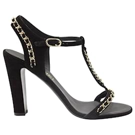 Chanel-Black Suede Sandals with Golden Chain-Black