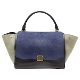Céline-Dark blue/ Black/ Khaki Trapeze Bag in Calf Hair-Blue