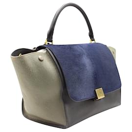 Céline-Dark blue/ Black/ Khaki Trapeze Bag in Calf Hair-Blue