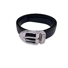 Louis Vuitton-Black Taiga Classic Belt Silver Metal Buckle Size 85/34-Black