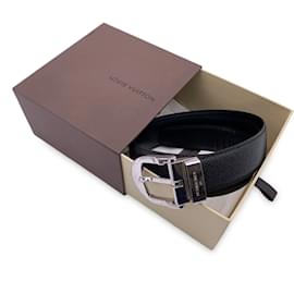 Louis Vuitton-Black Taiga Classic Belt Silver Metal Buckle Size 85/34-Black