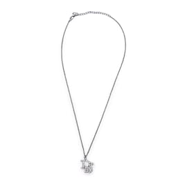 Christian Dior-Silver Metal Crystals Oblique Logo Necklace-Silvery