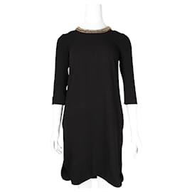 Burberry-Black Dress with Gold-Tone Chain Collar-Black