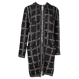 Chanel-Black & White Long Wool Tweed Coat-Black