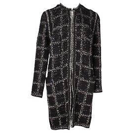 Chanel Casaco longo de lã tweed preto e branco Preto
