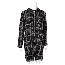 Chanel-Black & White Long Wool Tweed Coat-Black