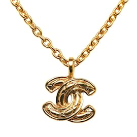 Chanel-Colar acolchoado com pingente de logotipo CC-Dourado