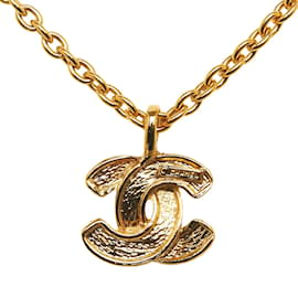 Chanel-Halskette mit gestepptem CC-Logo-Anhänger-Golden