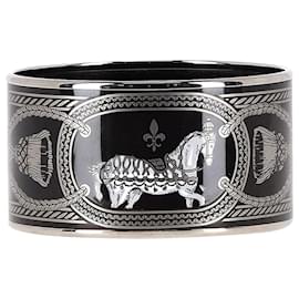 Hermès-Bracelet Hermes Grand Apparat en émail noir et métal argenté-Noir