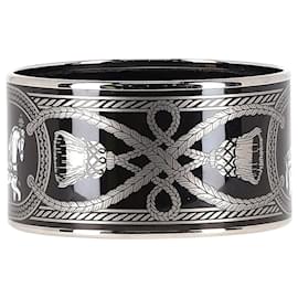 Hermès-Bracelet Hermes Grand Apparat en émail noir et métal argenté-Noir