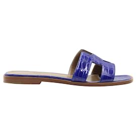 Hermès-Oran Sandals In Alligator Bleu-Blue